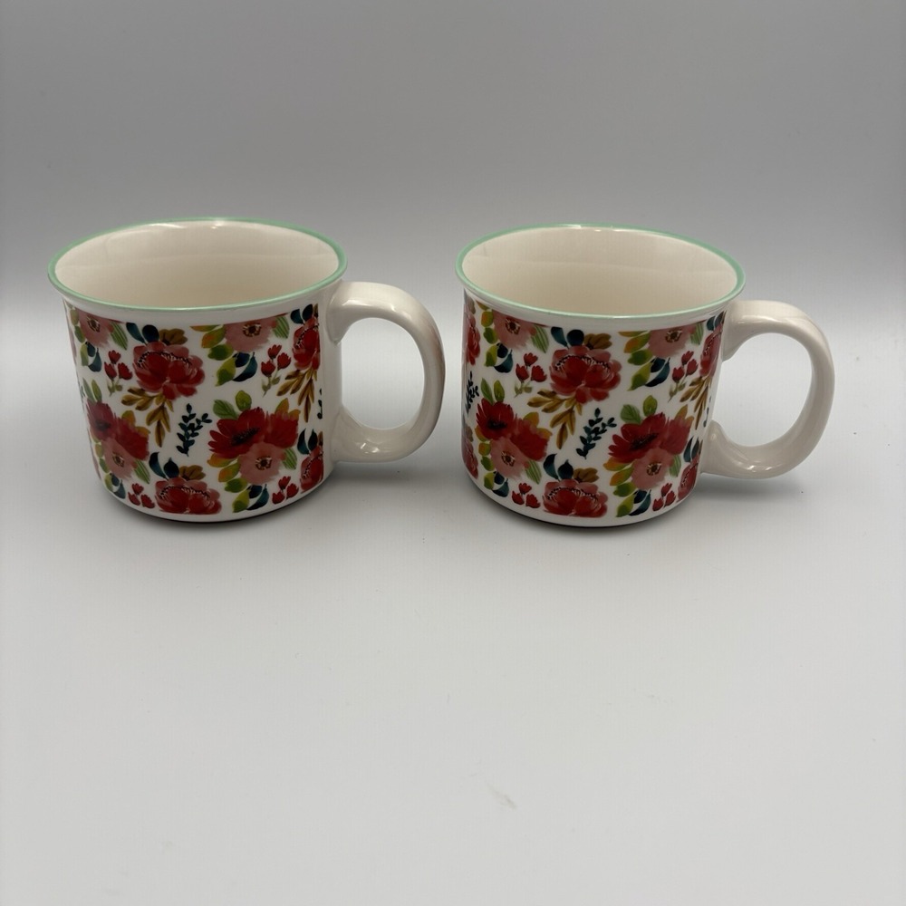 Orly Maison NY Floral Coffee Soup Mug 16 oz Large Ceramic Cup Floral Set Of 2